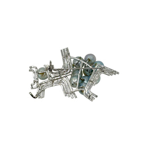 Geometric Blue Gray Mid Century Modern Japanese Saltwater Akoya Cultured Pearl Brooch- Sterling Silver