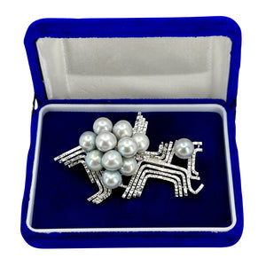 Geometric Blue Gray Mid Century Modern Japanese Saltwater Akoya Cultured Pearl Brooch- Sterling Silver