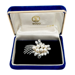 Sogo Designer Vintage Japanese Saltwater Akoya Cultured Pearl Mid-Century Brooch- Sterling Silver