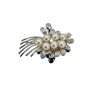 Sogo Designer Vintage Japanese Saltwater Akoya Cultured Pearl Mid-Century Brooch- Sterling Silver