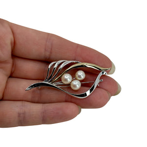 Quality Two Tone Japanese Saltwater Akoya Cultured Pearl Vintage Brooch Pendant- Sterling Silver 18K Yellow Gold