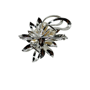 Leaf Cluster Japanese Saltwater Akoya Cultured Pearl Vintage Brooch Obidome- Sterling Silver