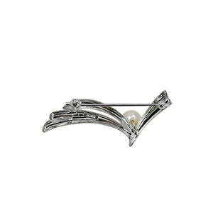 Solitaire Ribbon Japanese Saltwater Akoya Cultured Pearl Vintage MCM Brooch- Sterling Silver