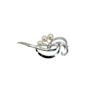 Ribbon Swirl Japanese Saltwater Akoya Cultured Pearl Vintage Cluster Brooch- Sterling Silver