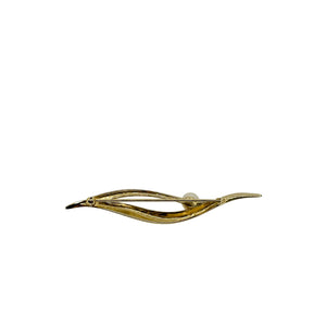 Long Solitaire Ribbon Japanese Saltwater Akoya Cultured Pearl Vintage Brooch- Sterling Silver Gold Plate