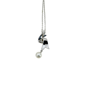 Ribbon Mikimoto Vintage Solitaire Saltwater Akoya Cultured Pearl Designer NHK Pendant Necklace- Sterling Silver