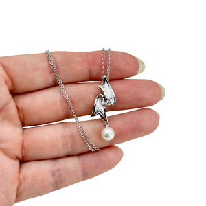 Ribbon Mikimoto Vintage Solitaire Saltwater Akoya Cultured Pearl Designer NHK Pendant Necklace- Sterling Silver