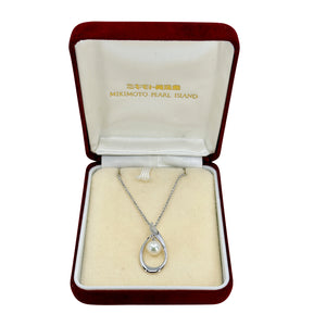 Mikimoto Pearl Island Vintage Solitaire Saltwater Akoya Cultured Pearl Designer Pendant Necklace- Sterling Silver