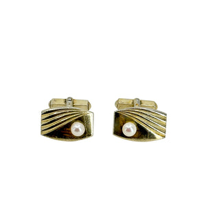 Mikimoto Designer MCM Japanese Saltwater Akoya Cultured Pearl Vintage Mens Cufflinks- Sterling Silver Gold Plate