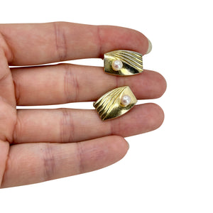 Mikimoto Designer MCM Japanese Saltwater Akoya Cultured Pearl Vintage Mens Cufflinks- Sterling Silver Gold Plate