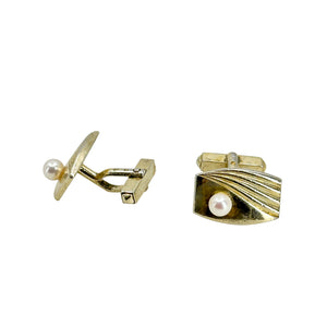 Mikimoto Designer MCM Japanese Saltwater Akoya Cultured Pearl Vintage Mens Cufflinks- Sterling Silver Gold Plate