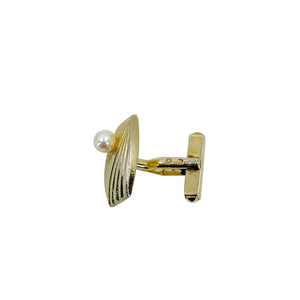 Mikimoto Designer MCM Japanese Saltwater Akoya Cultured Pearl Vintage Mens Cufflinks- Sterling Silver Gold Plate