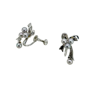 Vintage Blue Gray Ribbon Japanese Akoya Saltwater Cultured Pearl Screwback Earrings- Sterling Silver