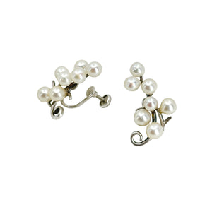 Swirling Branch Japan Saltwater Akoya Cultured Pearl Vintage Screwback Climber Earrings- Sterling Silver