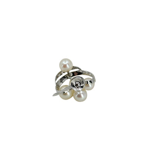 Vintage Mikimoto Mid Century Cluster Akoya Saltwater Cultured Pearl Screwback Earrings- Sterling Silver