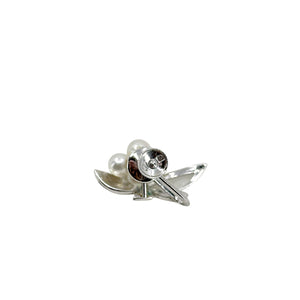 Vintage Mikimoto Engraved Leaf MCM Akoya Saltwater Cultured Pearl Screwback Earrings- Sterling Silver