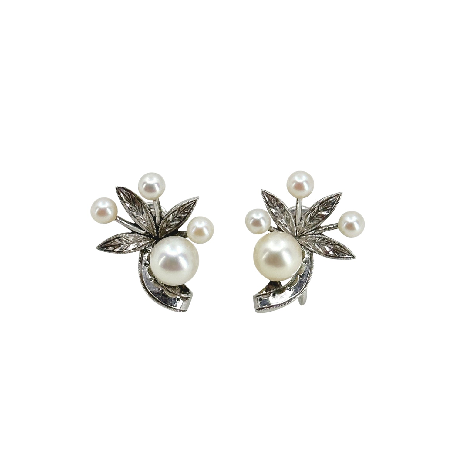 Vintage Mikimoto Burst Firework Akoya Saltwater Cultured Pearl Screwback Earrings- Sterling Silver