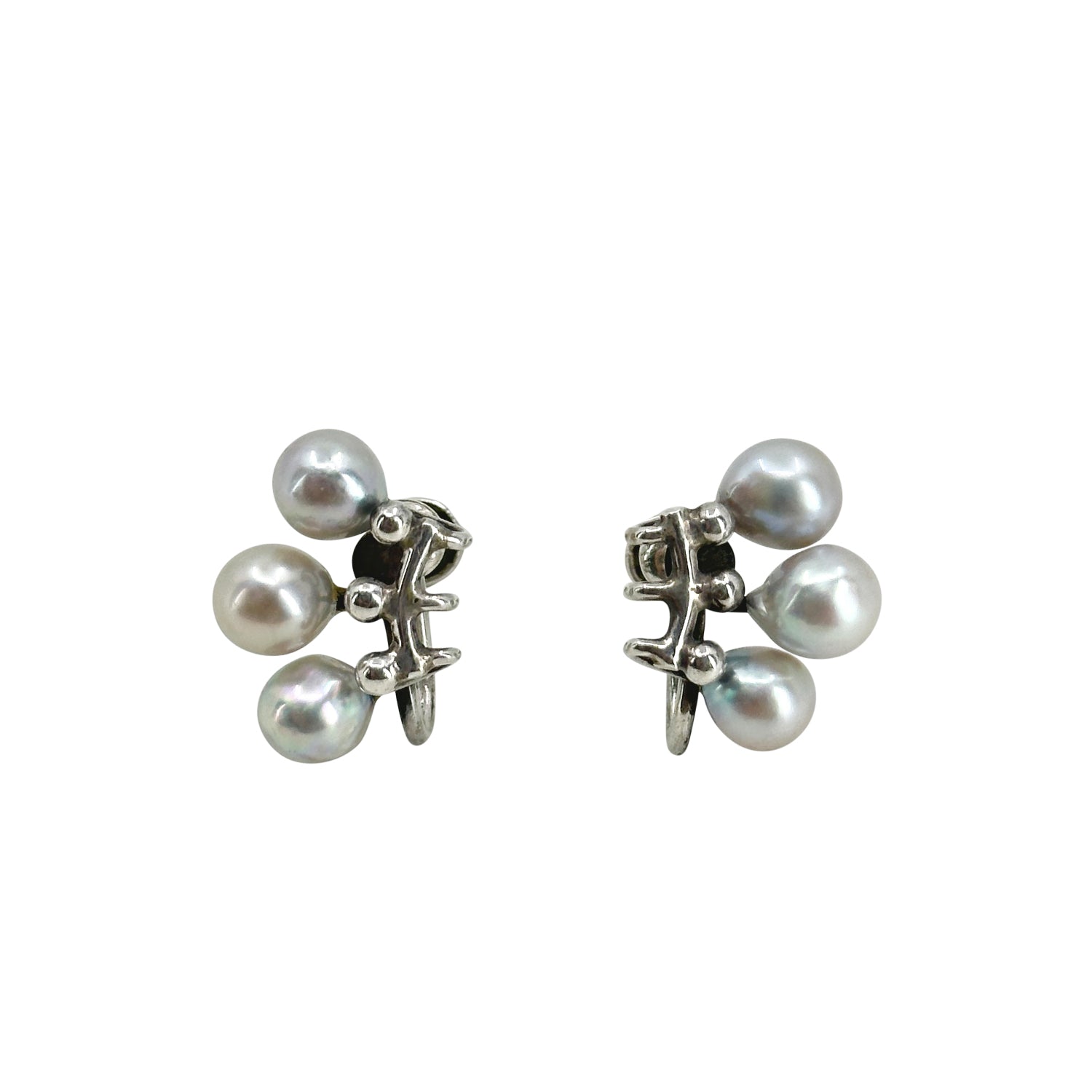 Baroque Blue Triple Japanese Akoya Saltwater Cultured Pearl Screwback Earrings- Sterling Silver