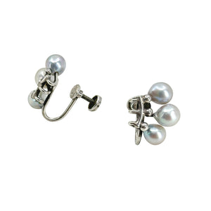 Baroque Blue Triple Japanese Akoya Saltwater Cultured Pearl Screwback Earrings- Sterling Silver