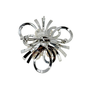 Modernist Ribbon Burst Japanese Saltwater Akoya Cultured Pearl Vintage Brooch- Sterling Silver
