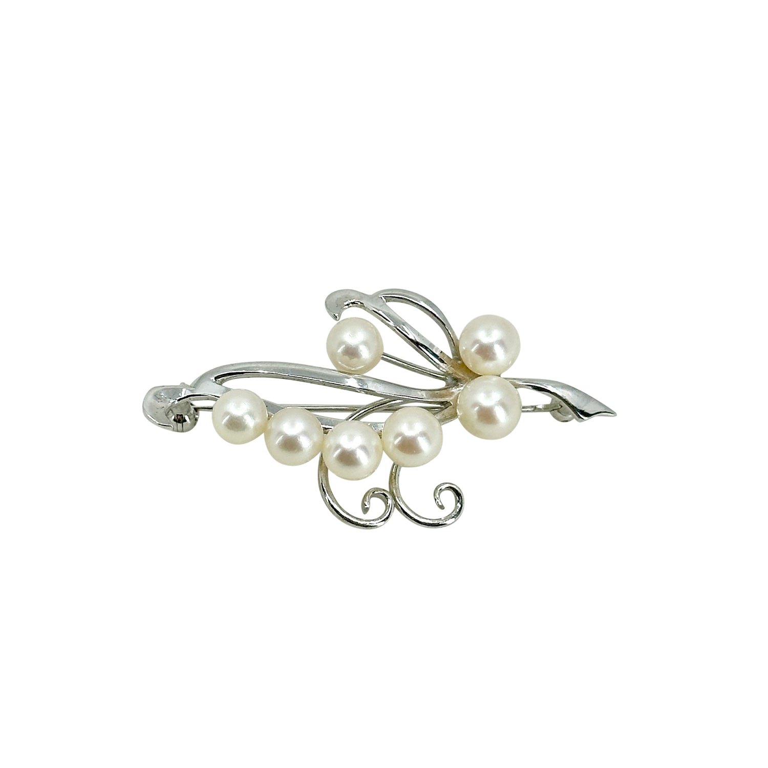 Vintage Leafy Vine Japanese Saltwater Akoya Cultured Pearl Vintage Brooch- Sterling Silver