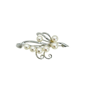 Vintage Leafy Vine Japanese Saltwater Akoya Cultured Pearl Vintage Brooch- Sterling Silver