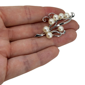 Vintage Leafy Vine Japanese Saltwater Akoya Cultured Pearl Vintage Brooch- Sterling Silver