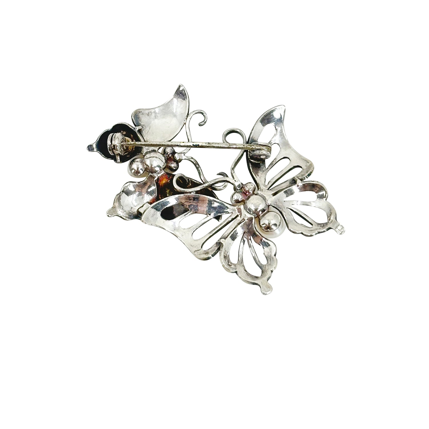 Engraved Butterfly Baroque Japanese Saltwater Akoya Cultured Pearl Vintage Brooch- Sterling Silver