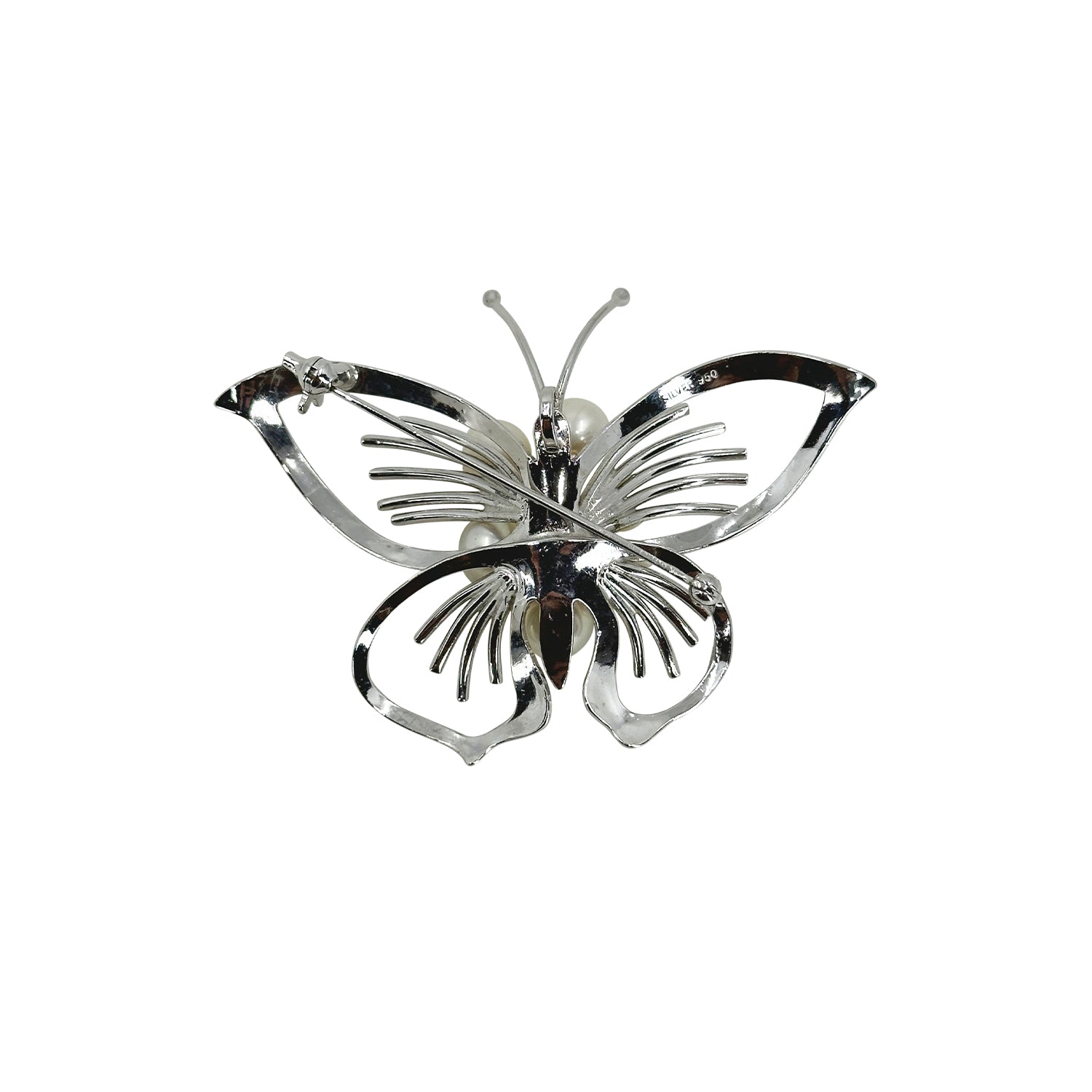 Vintage Butterfly Japanese Saltwater Akoya Cultured Pearl Mid Century Brooch- Sterling Silver