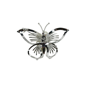 Vintage Butterfly Japanese Saltwater Akoya Cultured Pearl Mid Century Brooch- Sterling Silver