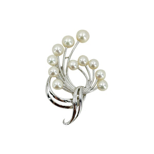 Vintage Mikimoto Wing Swirl Japanese Saltwater Akoya Cultured Pearl Designer Brooch- Sterling Silver