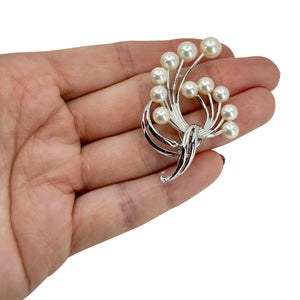 Vintage Mikimoto Wing Swirl Japanese Saltwater Akoya Cultured Pearl Designer Brooch- Sterling Silver