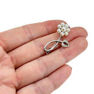 Vintage Mikimoto Petite Engraved Leaf Japanese Saltwater Akoya Cultured Pearl Designer Brooch- Sterling Silver