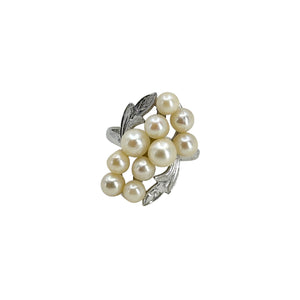 Baroque Cluster Leaf Japanese Saltwater Akoya Cultured Pearl Ring- Sterling Silver Sz 6 3/4