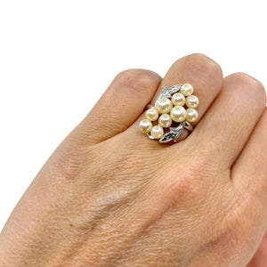 Baroque Cluster Leaf Japanese Saltwater Akoya Cultured Pearl Ring- Sterling Silver Sz 6 3/4