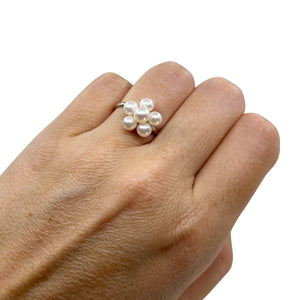 Cluster Dome Japanese Saltwater Akoya Cultured Pearl Adjustable Ring- Sterling Silver Sz 7