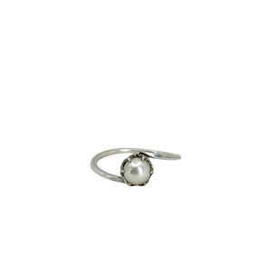 Claw Prong Minimalist Solitaire Japanese Saltwater Akoya Cultured Pearl Vintage Ring- Sterling Silver Sz 9