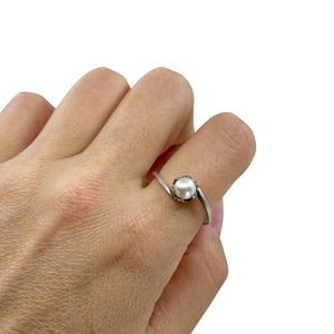 Claw Prong Minimalist Solitaire Japanese Saltwater Akoya Cultured Pearl Vintage Ring- Sterling Silver Sz 9