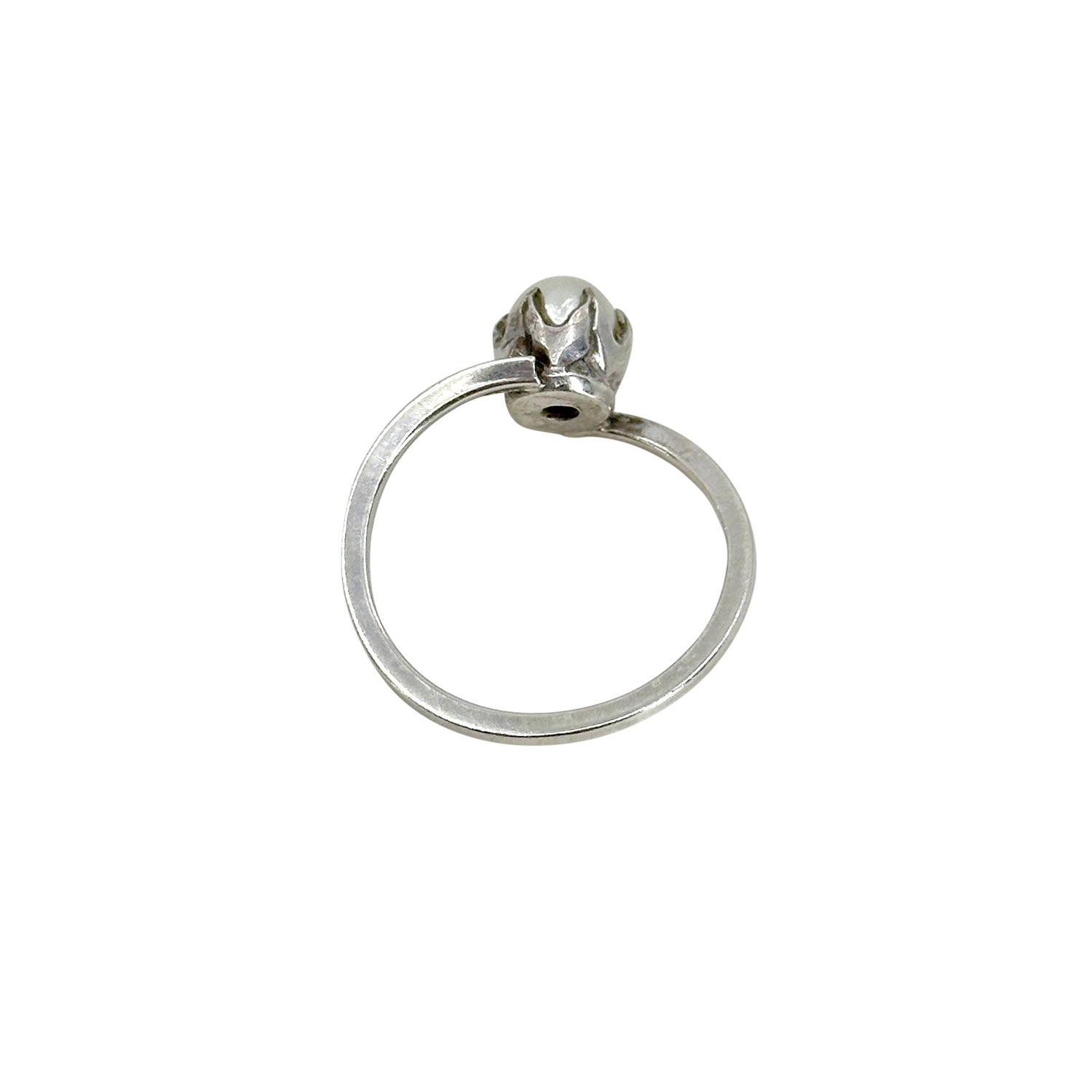 Claw Prong Minimalist Solitaire Japanese Saltwater Akoya Cultured Pearl Vintage Ring- Sterling Silver Sz 9