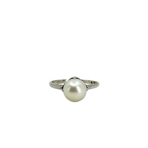 Vintage Mikimoto Claw Prong Solitaire Japanese Saltwater Akoya Cultured Pearl Ring- Sterling Silver Sz 6