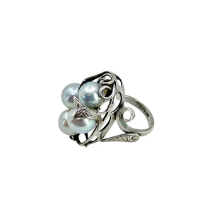 Large Baroque Blue Gray Japanese Saltwater Akoya Cultured Pearl Vintage Ring- Sterling Silver Sz 6.5 