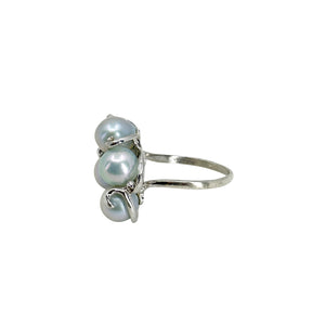 Quality Blue Gray Japanese Saltwater Akoya Cultured Pearl Vintage Cluster Ring- Sterling Silver Sz 6
