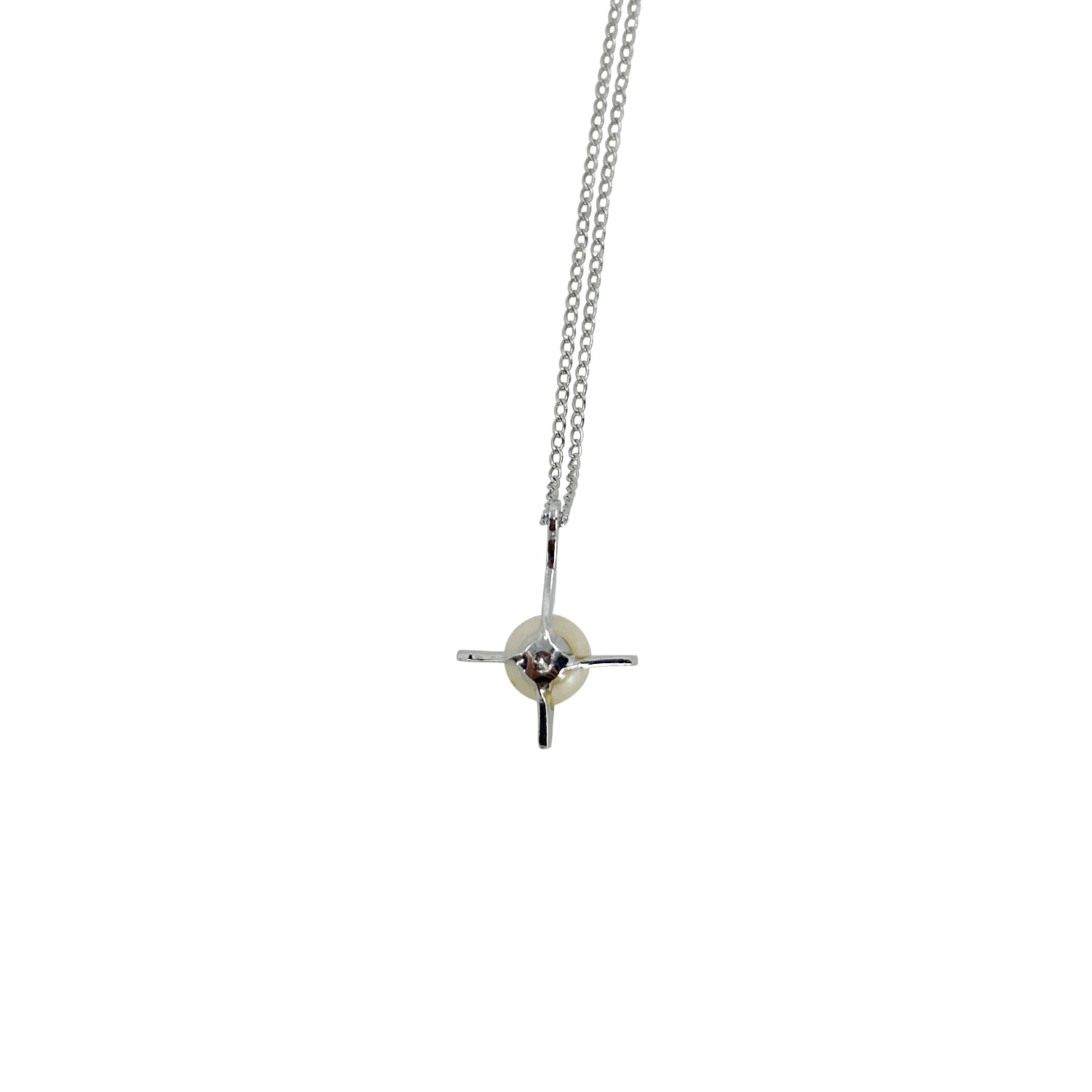 Mid Century Star Japanese Saltwater Akoya Cultured Pearl Solitaire Pendant- Sterling Silver 16 Inch