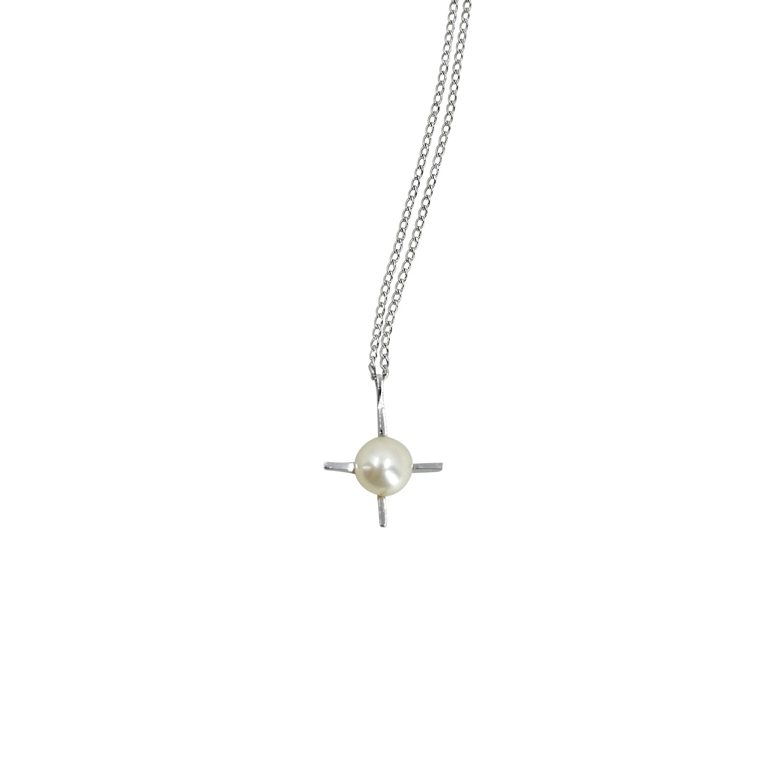 Mid Century Star Japanese Saltwater Akoya Cultured Pearl Solitaire Pendant- Sterling Silver 16 Inch