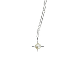 Mid Century Star Japanese Saltwater Akoya Cultured Pearl Solitaire Pendant- Sterling Silver 16 Inch