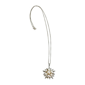 Mid Century Cluster Flower Japanese Saltwater Akoya Cultured Pearl Pendant- Sterling Silver 18 Inch