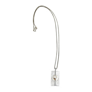 Mikimoto Brushed Modernist Solitaire Saltwater Akoya Cultured Pearl Designer Vintage Pendant Necklace- Sterling Silver 16 Inch