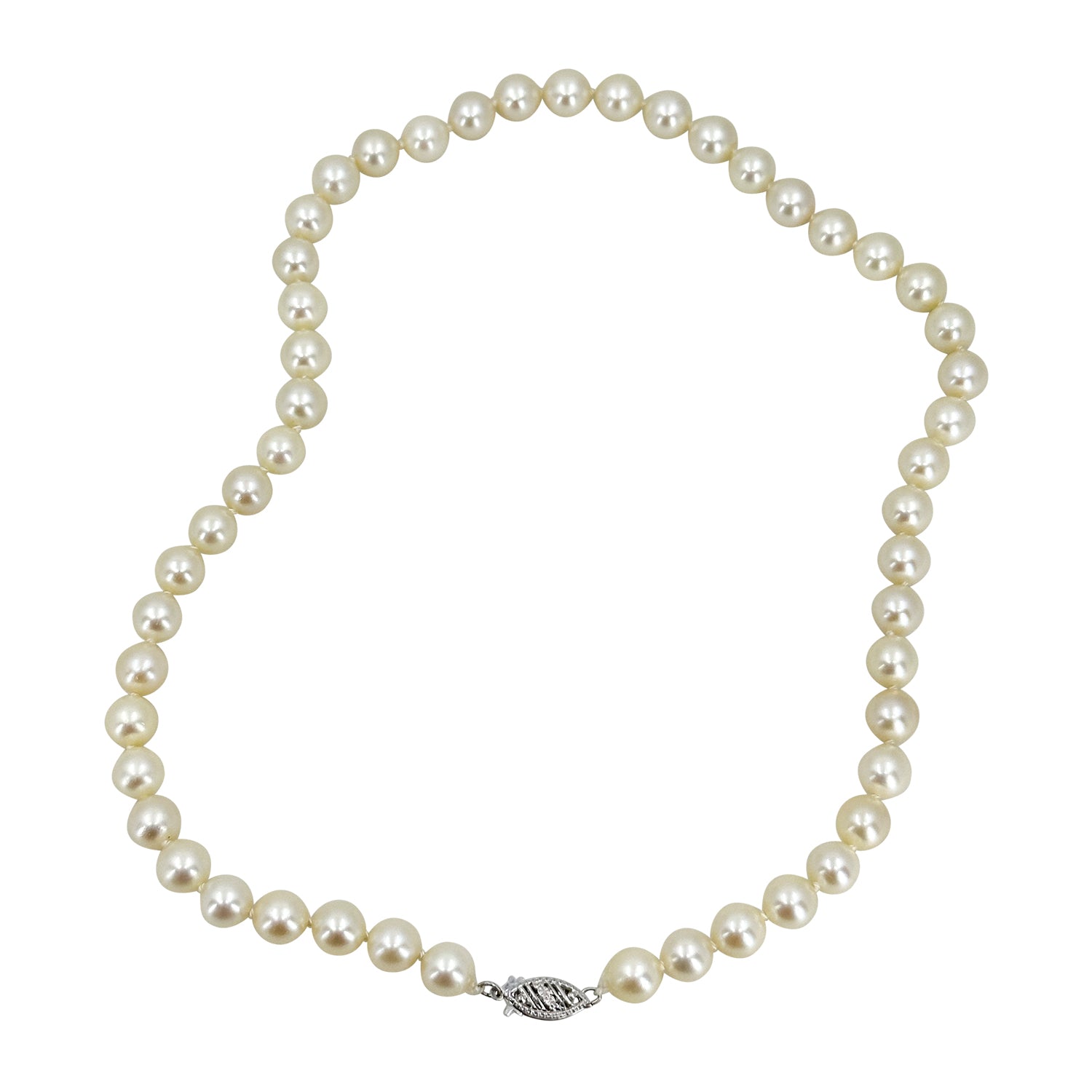 Pink Vintage Japanese Saltwater Akoya Cultured Pearl Mid-Century Necklace - 10K White Gold 15.75