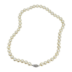 Pink Vintage Japanese Saltwater Akoya Cultured Pearl Mid-Century Necklace - 10K White Gold 15.75