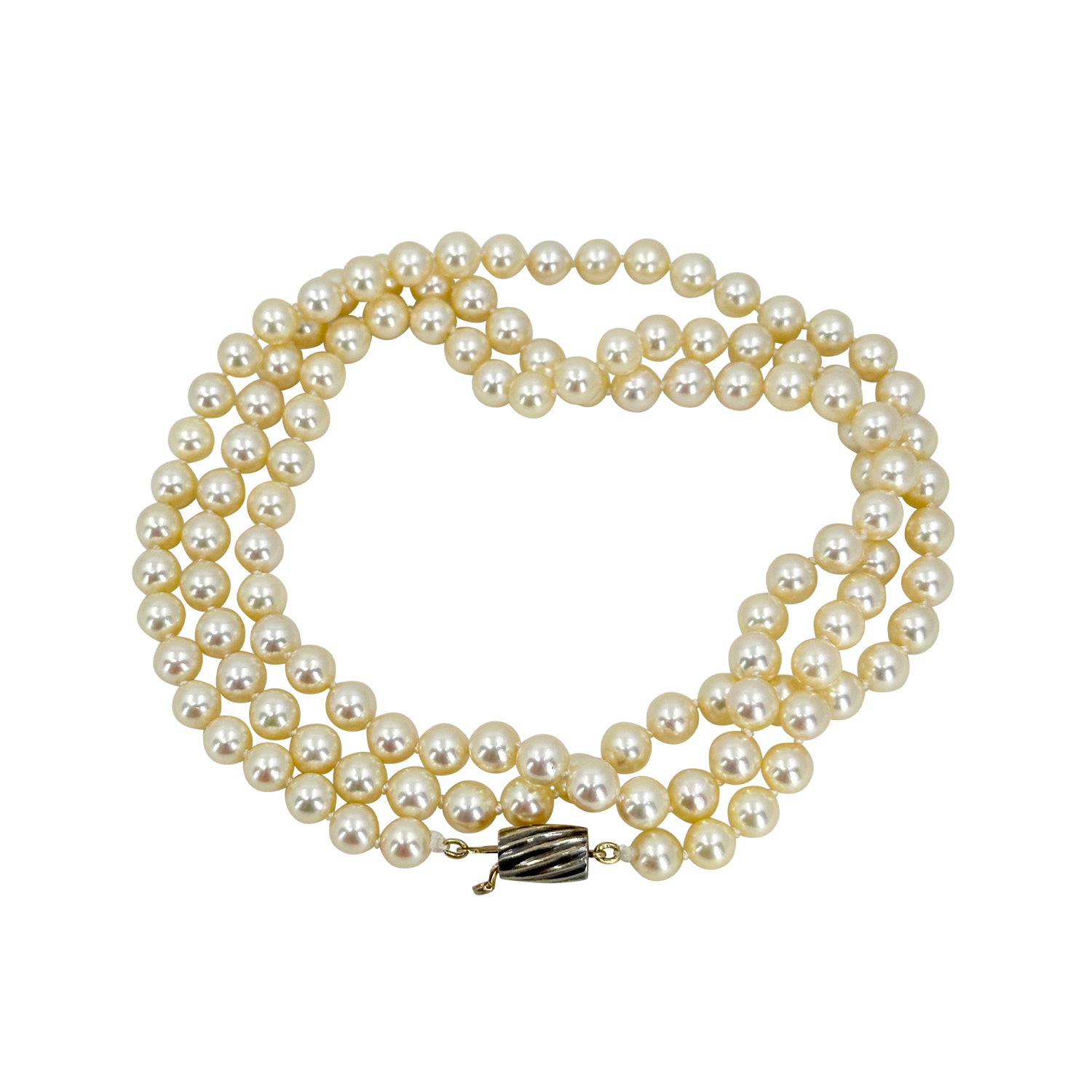 Golden Cream Vintage Japanese Saltwater Akoya Cultured Pearl Opera Necklace - Sterling Silver 35 Inch